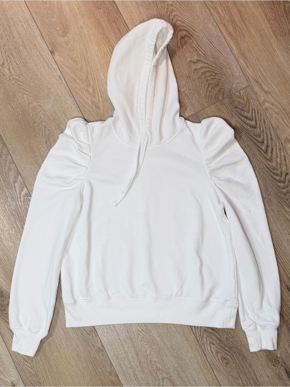 Rebecca Minkoff Janine White Puff Sleeve Hoodie Sweatshirt Size Medium, Coquette - Picture 3 of 11
